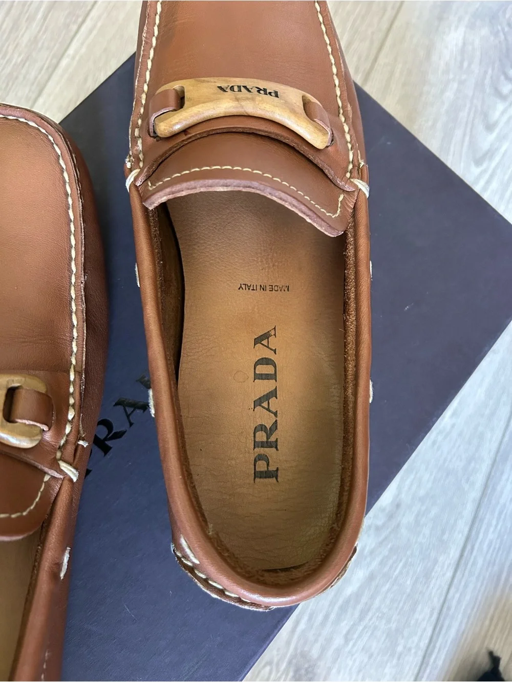 Rare Prada Men's Brown Leather Driving Loafers